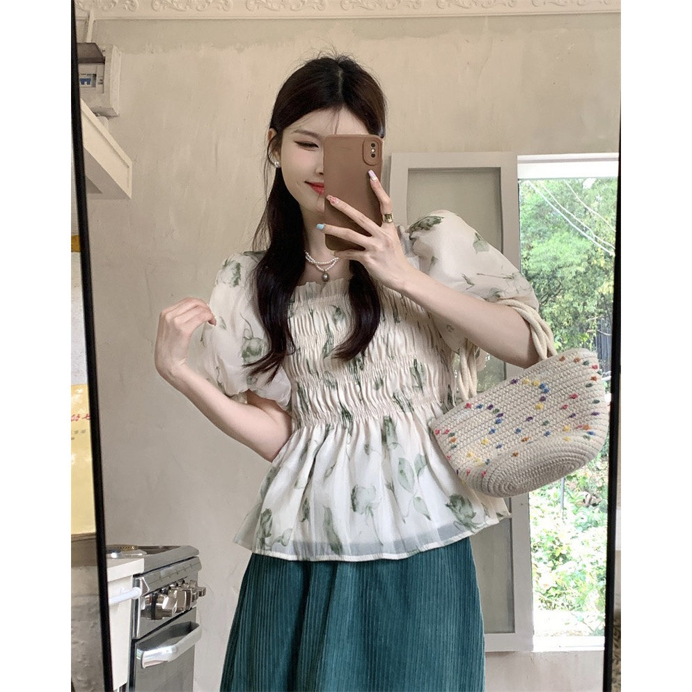 Áo Ngắn Tay YummyTay Bèo, Áo Babydoll Vải Voan Chiết Eo Thiết Kế Mới