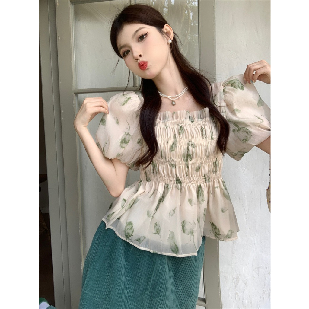 Áo Ngắn Tay YummyTay Bèo, Áo Babydoll Vải Voan Chiết Eo Thiết Kế Mới