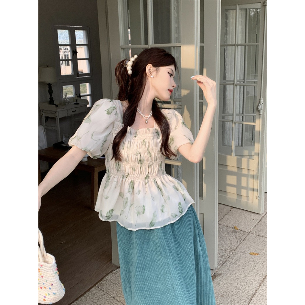 Áo Ngắn Tay YummyTay Bèo, Áo Babydoll Vải Voan Chiết Eo Thiết Kế Mới