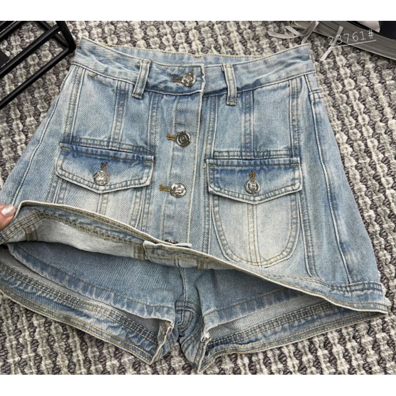 Set váy jean áo cộc tay kèm chân váy chữ A Jocasta set váy chất liệu jean mềm kèm túi zip sang trọng hottrend