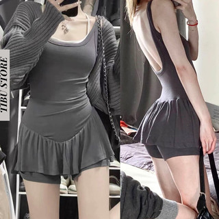Đầm Body Hở Lưng Phối Quần Lạ Mắt TIBU Váy Hai Dây Dáng Xoè Đi Chơi Đơn Giản Dễ Mặc Dễ Phối