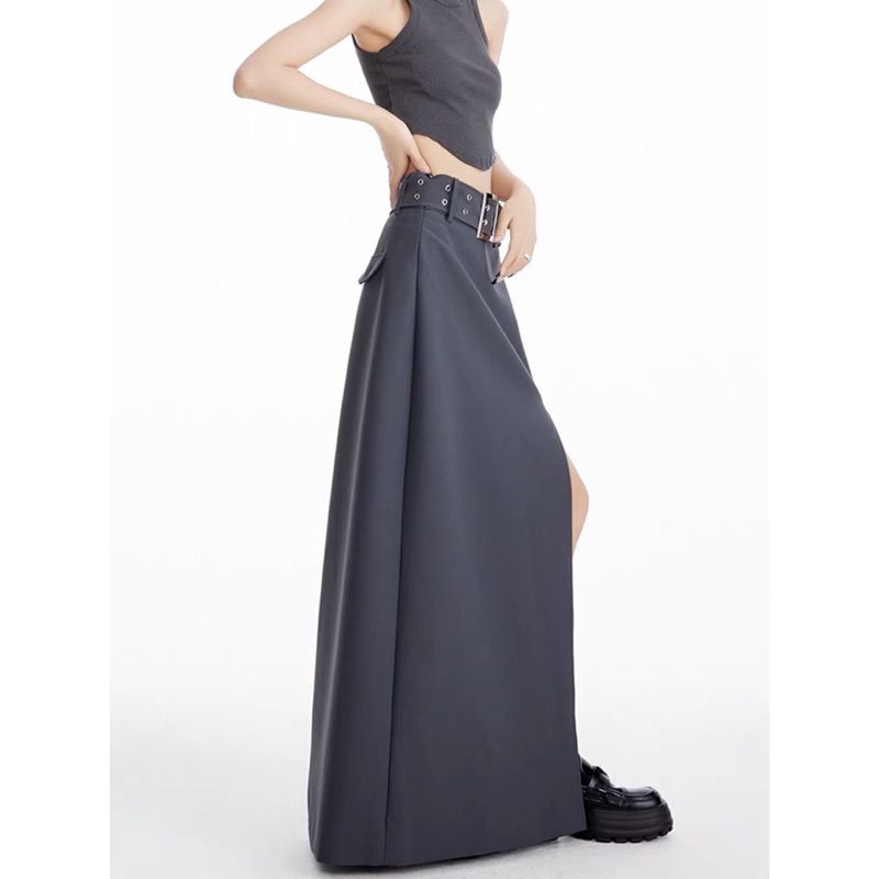 Chân váy dài ulzzang khoen vuông xẻ bên