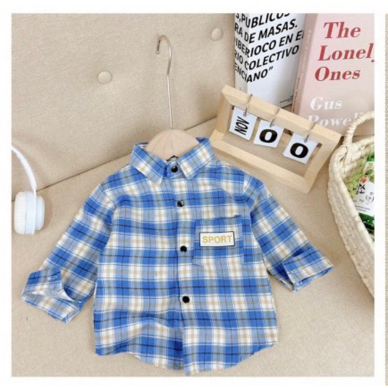 Áo sơ mi kẻ dài tay phong cách hàn quốc cho bé trai