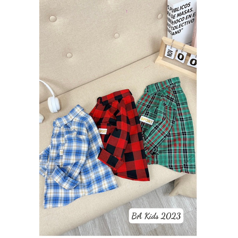 Áo sơ mi kẻ dài tay phong cách hàn quốc cho bé trai