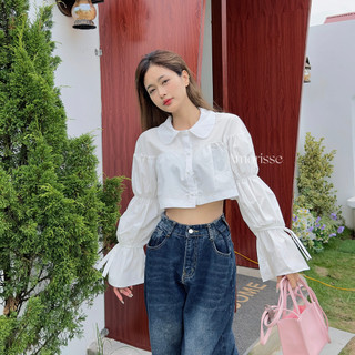 Áo sơ mi Croptop cổ sen