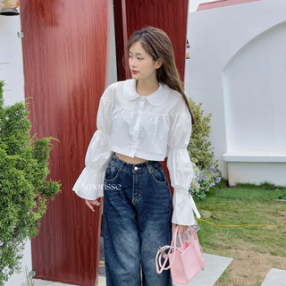 Áo sơ mi Croptop cổ sen