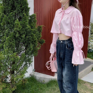 Áo sơ mi Croptop cổ sen