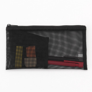 Muji hộp bút lưới có túi - đen 8x17cm