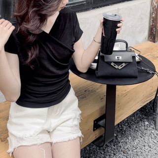 [XẢ KHO - LẺ SIZE S) Áo Thun Giấy Nhún Eo Vạt Cổ Chéo Mặc 2 Kiểu Trễ Vai Nữ Vải Thun Giấy Mềm Mát Siêu Giãn TA-325