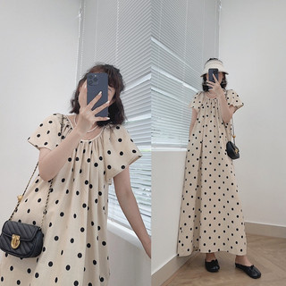 PETBYCHANG - Váy chấm bi dáng dài vintage phong cách Hàn quốc, kiểu dáng suông rộng rất dễ mặc