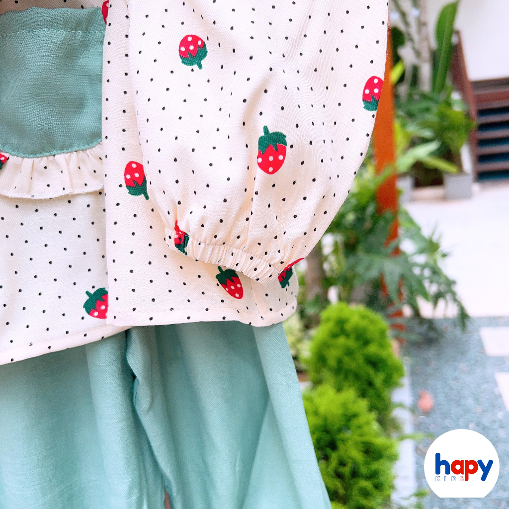 Đồ bộ dài tay cho bé gái từ 9 tháng đến 6 tuổi. Bộ bé gái dài tay thu đông chất đũi thương hiệu Hapykids 23.TD01