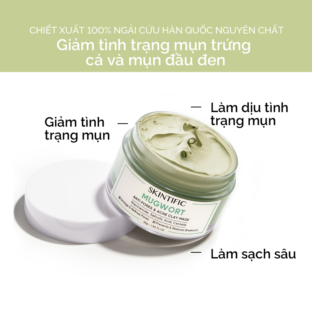 Combo mặt nạ sáng da Mặt nạ đất sét ngải cứu cải 55g +Gel dưỡng ẩm sáng da 5% MSH Niacinamide SKINTIFIC 30g