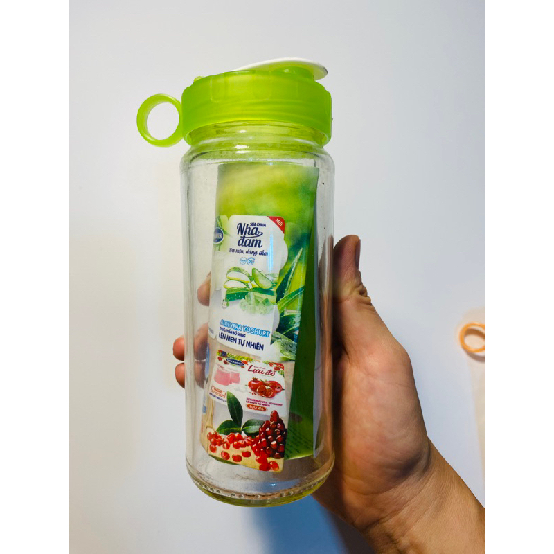 Bình thủy tinh 350ml nắp màu xanh lá