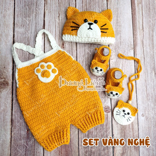 Set đồ len 4 món hình con Mèo xin xắn cho bé mẫu mới 2023