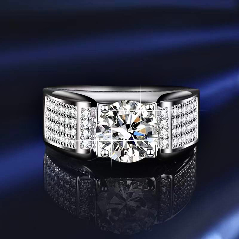 Nhẫn bạc nam kim cương Moissanite 8mm xi bạch kim Freesize, kiểm định GRA sang trọng NNAM001 - Linh Watch Luxury