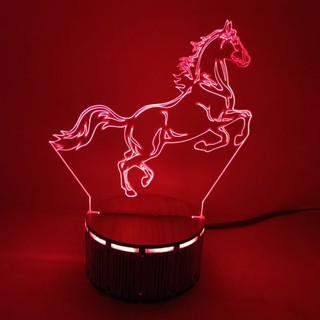 Đèn Ngủ Đế Gỗ 3D Led -Hình Ngựa Phi
