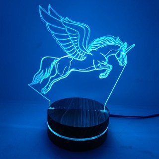 Đèn Ngủ Đế Gỗ 3D Led -Hình Ngựa Phi