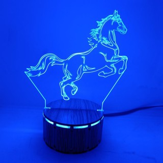Đèn Ngủ Đế Gỗ 3D Led -Hình Ngựa Phi