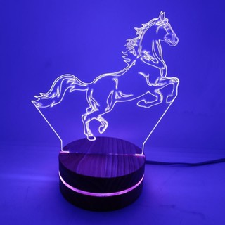 Đèn Ngủ Đế Gỗ 3D Led -Hình Ngựa Phi