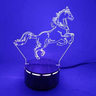 Đèn Ngủ Đế Gỗ 3D Led -Hình Ngựa Phi