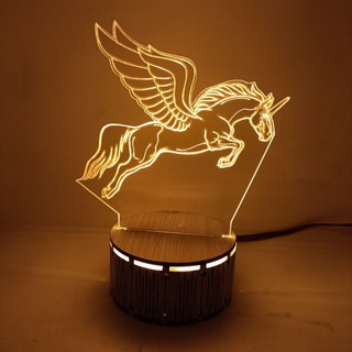 Đèn Ngủ Đế Gỗ 3D Led -Hình Ngựa Phi