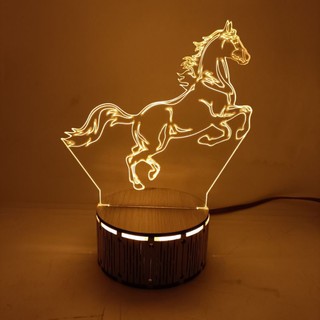 Đèn Ngủ Đế Gỗ 3D Led -Hình Ngựa Phi
