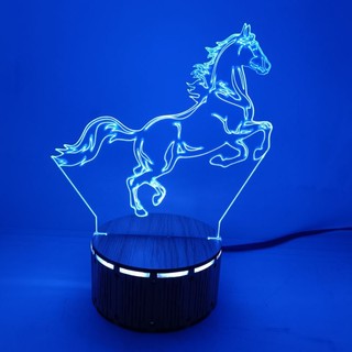 Đèn ngủ đế gỗ 3d led -hình ngựa phi