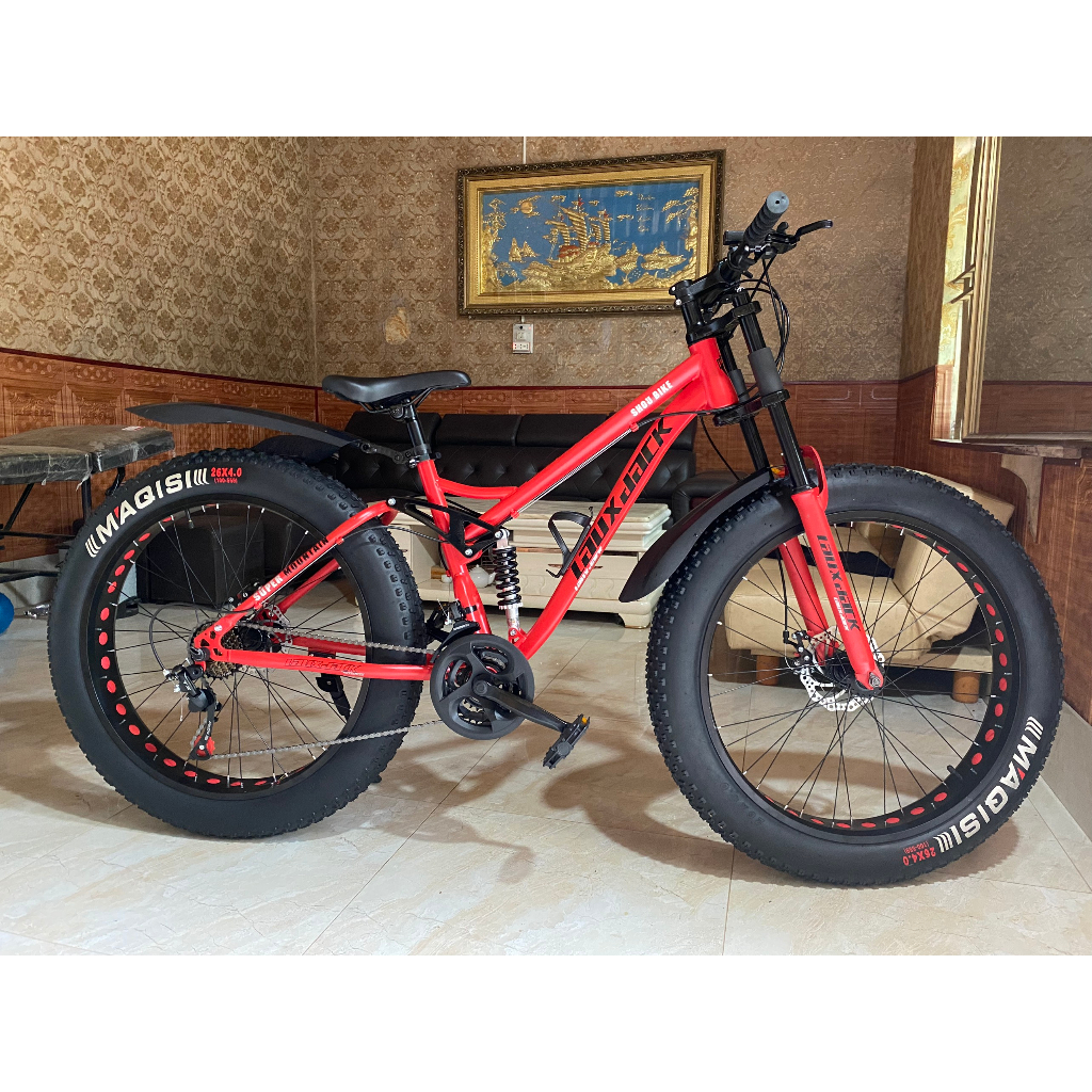 Xe đạp thể thao Lauxjack bánh béo phiên bản khung lò xo hợp kim thép cao cấp  26 icnh - 21 tốc độ