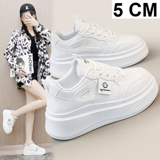  Giày thể thao nữ màu trắng dây buộc, đế giày EVA siêu nhẹ, chất liệu da có đục lỗ thoáng khí