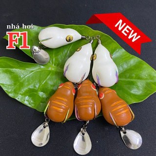 Mồi câu lure nhái hơi F1 F2 lưỡi Titan size 3.8cm nặng 7g 10g, nhái giả câu cá lóc siêu nhạy Aque fishing