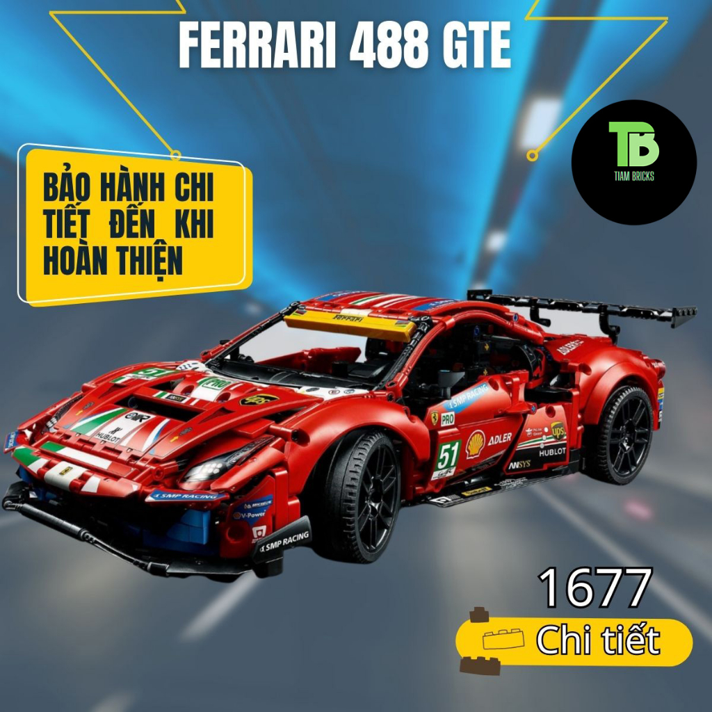 Mô hình lắp ráp Siêu xe technic Ferrari 488 GTE AF Corse tỉ lệ 1:10 SKU #51 1677 PCS bảo hành 1:1 bở