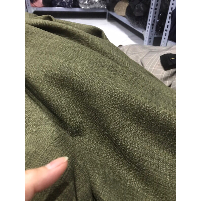 Vải Linen Bố màu xanh rêu dày mềm đẹp sang (khổ 1m5)may đầm váy,vest,quần tây ,Comple