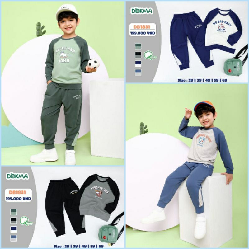 DB1831 - DB1836 Bộ dài tay bé trai cotton mỏng thu đông Dokma