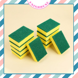 Miếng rửa chén bát 2 mặt xanh vàng tiện dụng, miếng mút rửa chén kèm cước, miếng cước rửa chén PK121