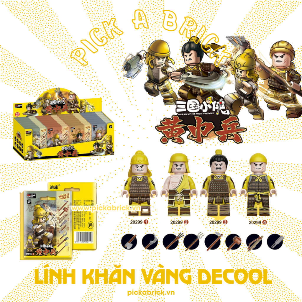 Minifigures Tam Quốc Lính Khăn vàng 20299A - Đồ chơi lắp ráp xếp hình Decool Three Kingdoms Hero Yellow Scarf Soldier