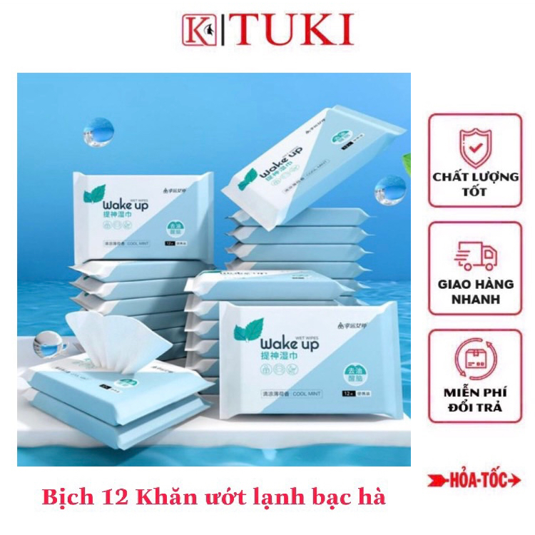 Bịch 12 Khăn ướt lạnh bạc hà Wake Up