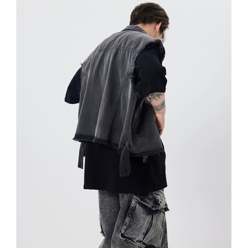 Áo gile jean unisex,form boxy màu xám Raxam