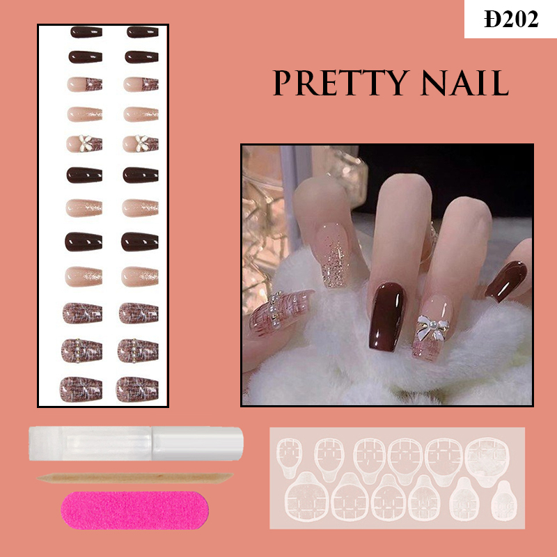 Móng Tay Giả Đính Đá Pretty Nail Box 24 Móng Kèm Keo Giá Rẻ