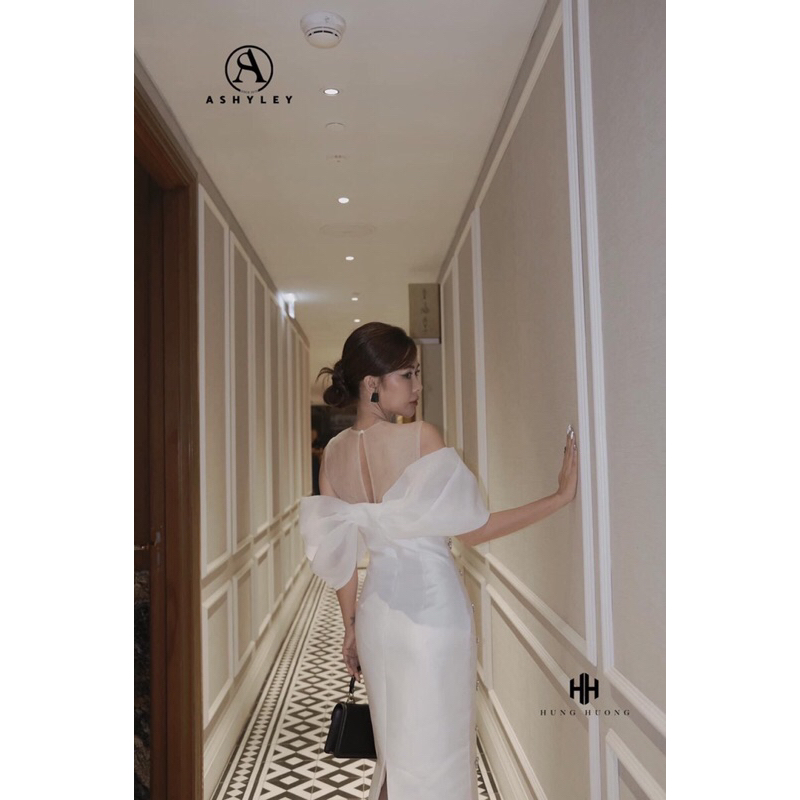 Váy ASHYLEY dài đính đá phối bèo vai sang trọng