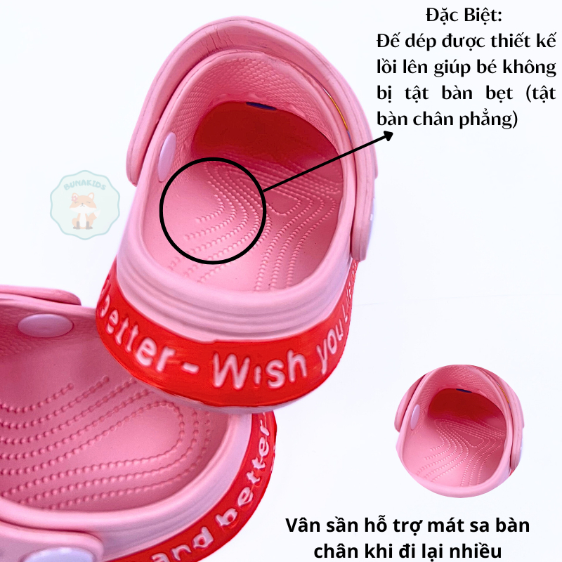 Dép cho bé, sục bé trai, dép bé gái siêu nhẹ chống trơn trượt sticker ngộ ngĩnh Bunakids D3.0