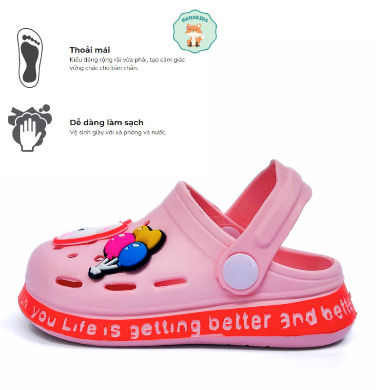Dép cho bé, sục bé trai, dép bé gái siêu nhẹ chống trơn trượt sticker ngộ ngĩnh Bunakids D3.0