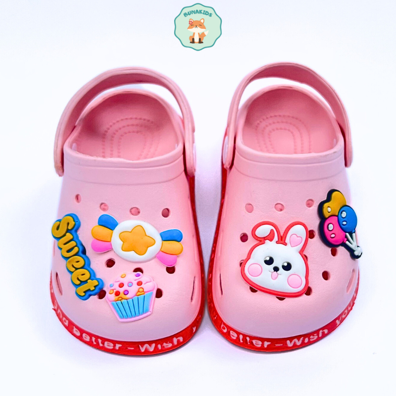 Dép cho bé, sục bé trai, dép bé gái siêu nhẹ chống trơn trượt sticker ngộ ngĩnh Bunakids D3.0