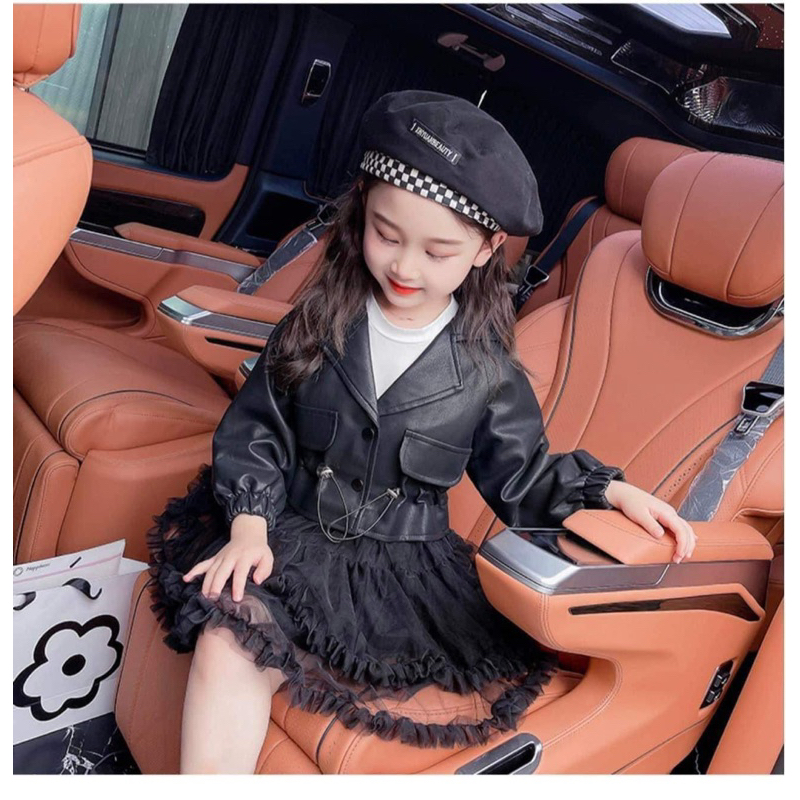 Váy bé gái,Sét áo khoác da kèm váy cho bé 10 đến 22kg V0186