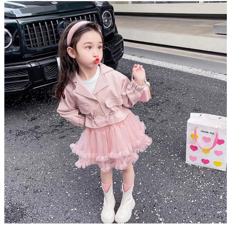 Váy bé gái,Sét áo khoác da kèm váy cho bé 10 đến 22kg V0186