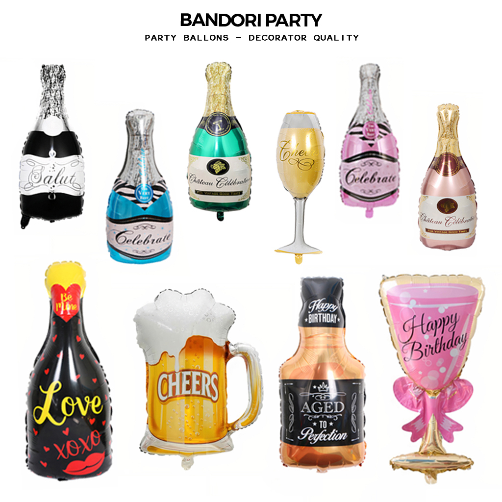 Bong bóng hình Chai rượi Sâm banh Chai bia ly rượi Bandori trang trí tiệc Sinh nhật
