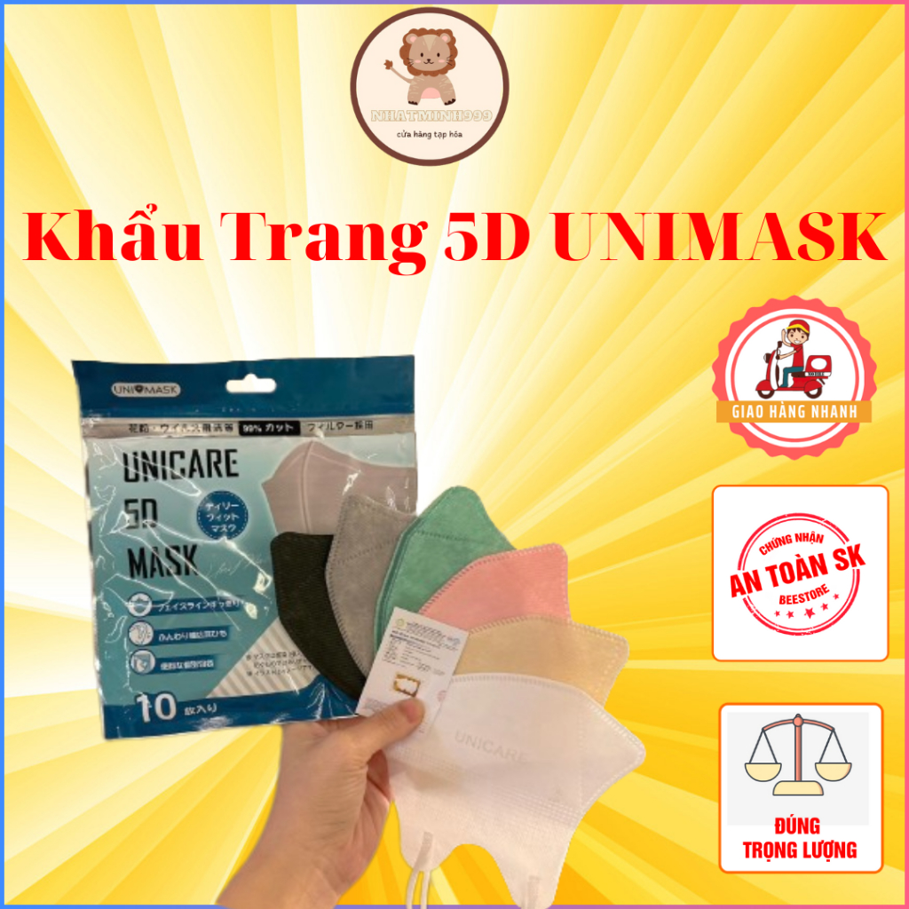 ComBo 50C Khẩu Trang 5D UNIMASK Hàn Quốc, Khẩu Trang 4 Lớp Kháng Khuẩn