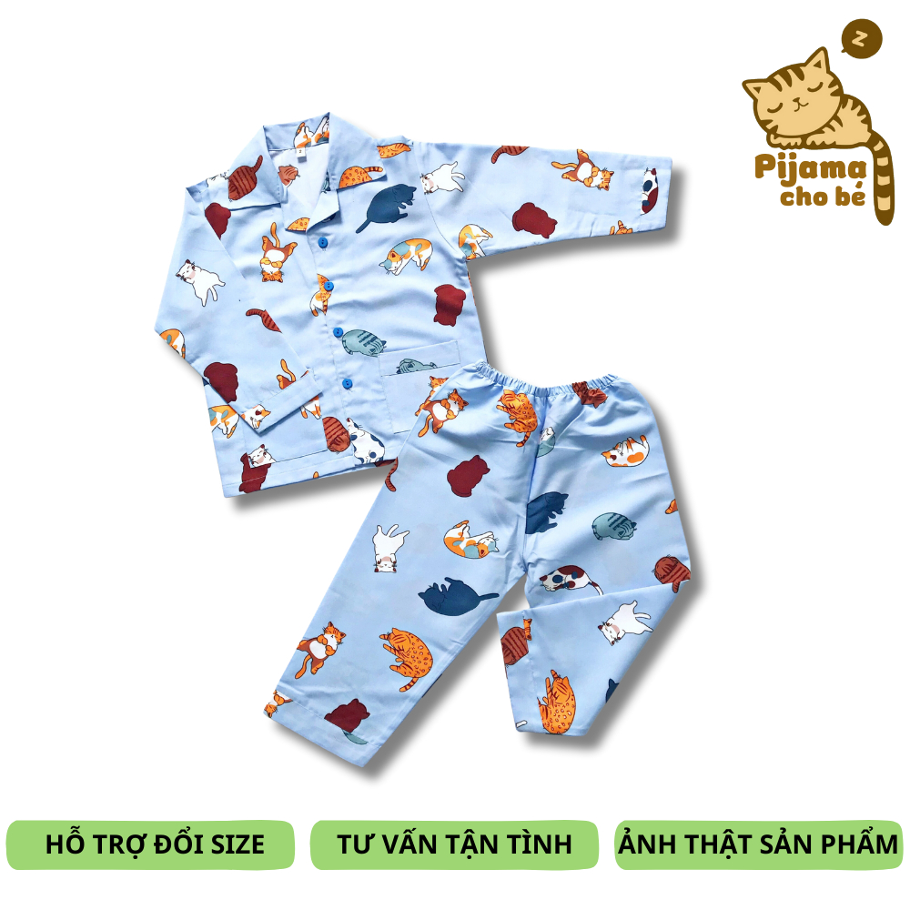 Pijama Cho Bé Kate Thái - Mèo ngộ nghĩnh size bé 1-9 tuổi 10-40kg