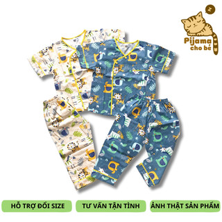 Pijama tay ngắn quần dài cho bé vải cotton Thô đẹp mịn hút mồ hôi nhiều mẫu size 1-9 tuổi 10-40kg