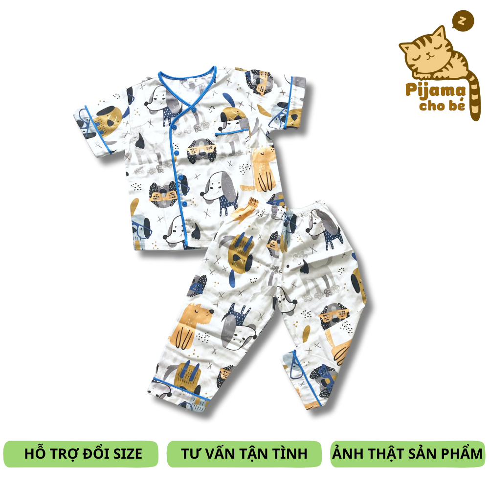 Pijama cho bé tay ngắn quần dài chất liệu Thô mịn đẹp thấm hút mồ hôi - size cho bé 1-10 tuổi 10-45kg