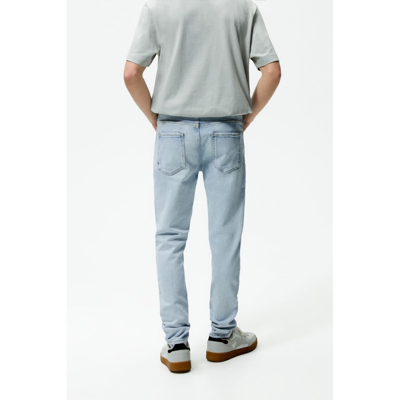 Quần jean xanh nhạt Zara authentic RIPPED SLIM FIT WITH TOPSTITCHING size 30